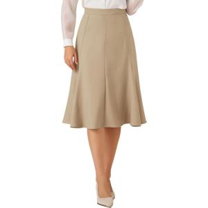 imageAllegra K Midi Skirt for Women Side Zipper High Waist Elegant Flared Flowy A Line Work SkirtsKhaki