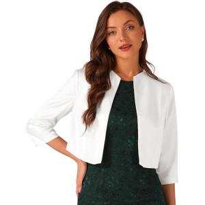 imageAllegra K Satin Cardigan for Womens Open Front Elegant Formal 34 Sleeve Bolero Shrug JacketWhite