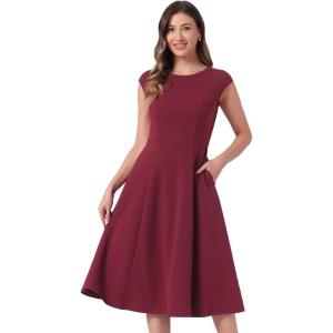 imageAllegra K Wear to Work Office Dress for Womens 2025 Cap Sleeve with Pockets ALine DressBurgundy