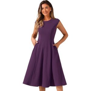 imageAllegra K Wear to Work Office Dress for Womens 2025 Cap Sleeve with Pockets ALine DressDeep Purple