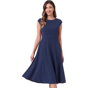 imageAllegra K Wear to Work Office Dress for Womens 2025 Cap Sleeve with Pockets ALine DressNavy Blue
