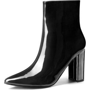 imageAllegra K Womens Chunky Heel Pointed Toe Zipper Ankle BootsBlack