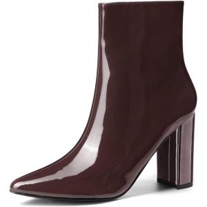 imageAllegra K Womens Chunky Heel Pointed Toe Zipper Ankle BootsCoffee