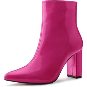 imageAllegra K Womens Chunky Heel Pointed Toe Zipper Ankle BootsHot Pink