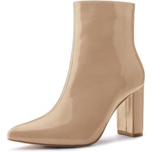 imageAllegra K Womens Chunky Heel Pointed Toe Zipper Ankle BootsNude