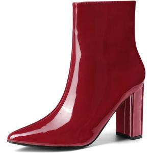 imageAllegra K Womens Chunky Heel Pointed Toe Zipper Ankle BootsRed