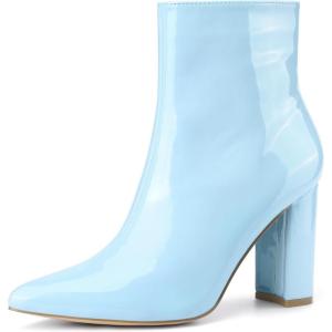 imageAllegra K Womens Chunky Heel Pointed Toe Zipper Ankle BootsSky Blue