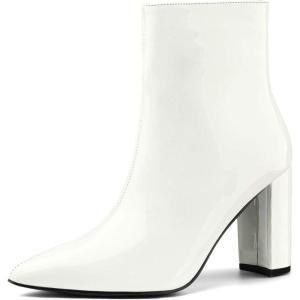 imageAllegra K Womens Chunky Heel Pointed Toe Zipper Ankle BootsWhite