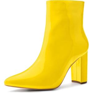 imageAllegra K Womens Chunky Heel Pointed Toe Zipper Ankle BootsYellow