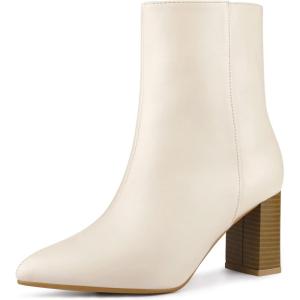 imageAllegra K Womens Chunky Heels Pointed Toe Ankle BootsCream