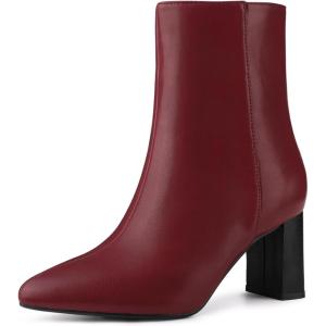 imageAllegra K Womens Chunky Heels Pointed Toe Ankle BootsRed