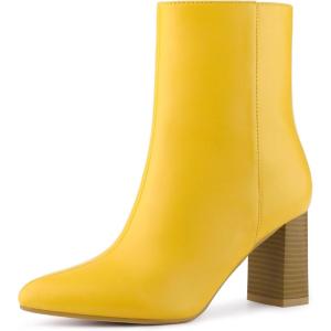 imageAllegra K Womens Chunky Heels Pointed Toe Ankle BootsYellow