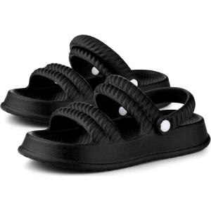imageAllegra K Womens Cloud Slides Sandals Pillow TwoWay Wear Shower Slingback Flat SandalsBlack