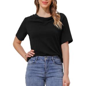 imageAllegra K Womens Cowl Neck Top Short Sleeve Casual Stretchy Blouse ShirtsBlack