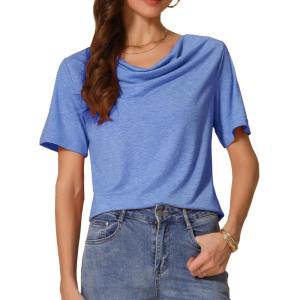 imageAllegra K Womens Cowl Neck Top Short Sleeve Casual Stretchy Blouse ShirtsBlue