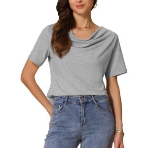 imageAllegra K Womens Cowl Neck Top Short Sleeve Casual Stretchy Blouse ShirtsGrey