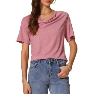 imageAllegra K Womens Cowl Neck Top Short Sleeve Casual Stretchy Blouse ShirtsRed