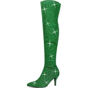 imageAllegra K Womens Glitter Pointed Toe Stiletto Heel Over the Knee Thigh High BootGreen