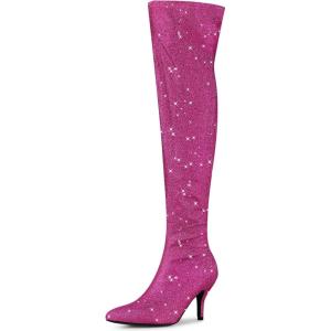 imageAllegra K Womens Glitter Pointed Toe Stiletto Heel Over the Knee Thigh High BootHot Pink
