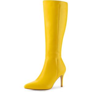 imageAllegra K Womens High Heels Pointed Toe Stiletto Heel Knee High BootsYellow