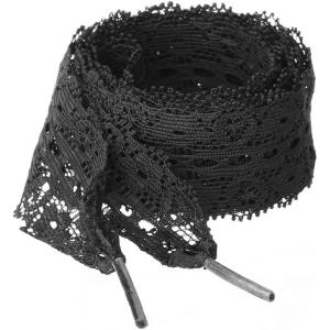 imageAllegra K Womens Lace Hollow Flower Embroidered Shoestrings Extra Wide Flat Shoe Laces for Sneakers 2 PairsBlack