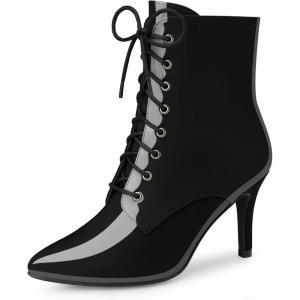 imageAllegra K Womens Lace Up Boots Pointed Toe Stiletto Heel Ankle BootsBlack