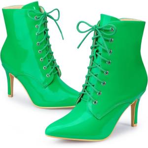 imageAllegra K Womens Lace Up Boots Pointed Toe Stiletto Heel Ankle BootsGrass Green