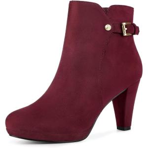 imageAllegra K Womens Low Platform Side Zip Buckle Chunky High Heel Ankle BootiesBurgundy