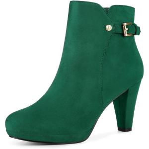 imageAllegra K Womens Low Platform Side Zip Buckle Chunky High Heel Ankle BootiesGreen