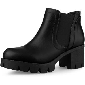 imageAllegra K Womens Lug Sole Chunky Heel Chelsea Ankle BootsBlack