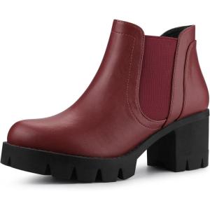 imageAllegra K Womens Lug Sole Chunky Heel Chelsea Ankle BootsBurgundy