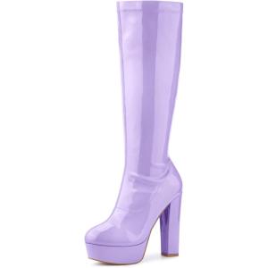 imageAllegra K Womens Patent Leather Platform Gogo Boots Chunky Heel Knee High BootsPurple