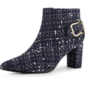 imageAllegra K Womens Plaid Pointed Toe Chunky Heels Ankle BootsBlue