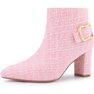 imageAllegra K Womens Plaid Pointed Toe Chunky Heels Ankle BootsPink