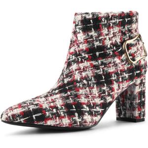 imageAllegra K Womens Plaid Pointed Toe Chunky Heels Ankle BootsRed Black
