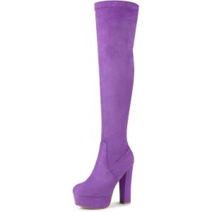 imageAllegra K Womens Platform Block Heel Over Knee High BootsPurple