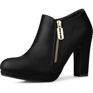 imageAllegra K Womens Platform Round Toe Chunky Heelss Ankle BootiesBlack