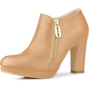 imageAllegra K Womens Platform Round Toe Chunky Heelss Ankle BootiesNude