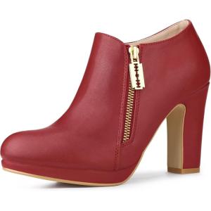 imageAllegra K Womens Platform Round Toe Chunky Heelss Ankle BootiesRed