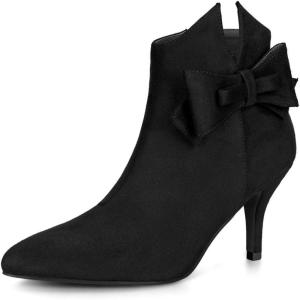 imageAllegra K Womens Point Toe Bow Stiletto Heel Ankle BootsBlack