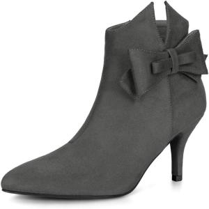 imageAllegra K Womens Point Toe Bow Stiletto Heel Ankle BootsGrey