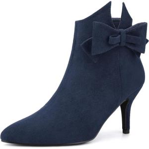 imageAllegra K Womens Point Toe Bow Stiletto Heel Ankle BootsNavy Blue
