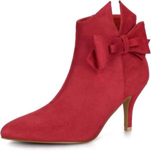imageAllegra K Womens Point Toe Bow Stiletto Heel Ankle BootsRed