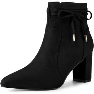 imageAllegra K Womens Pointed Toe Block Heel Zipper Ankle BootsBlack