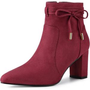 imageAllegra K Womens Pointed Toe Block Heel Zipper Ankle BootsBurgundy