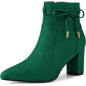 imageAllegra K Womens Pointed Toe Block Heel Zipper Ankle BootsEmerald Green