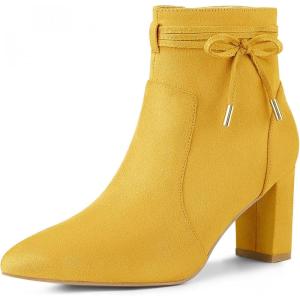 imageAllegra K Womens Pointed Toe Block Heel Zipper Ankle BootsYellow