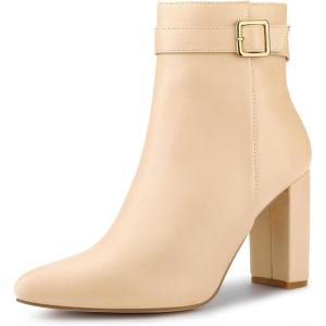 imageAllegra K Womens Pointed Toe Buckle Decor Heel Ankle BootiesBeige