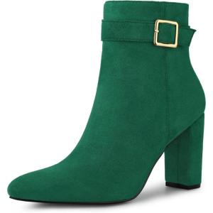 imageAllegra K Womens Pointed Toe Buckle Decor Heel Ankle BootiesEmerald Green