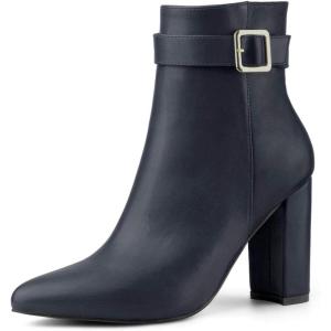 imageAllegra K Womens Pointed Toe Buckle Decor Heel Ankle BootiesNavy Blue